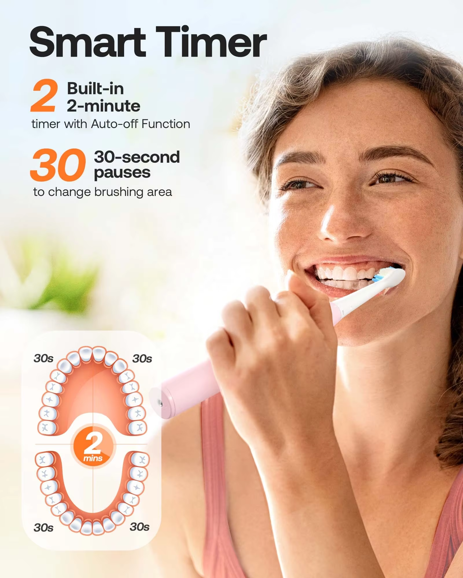 Electric toothbrush Bitvae D2 Smart 2-minute built-in timer and 30-second pauses