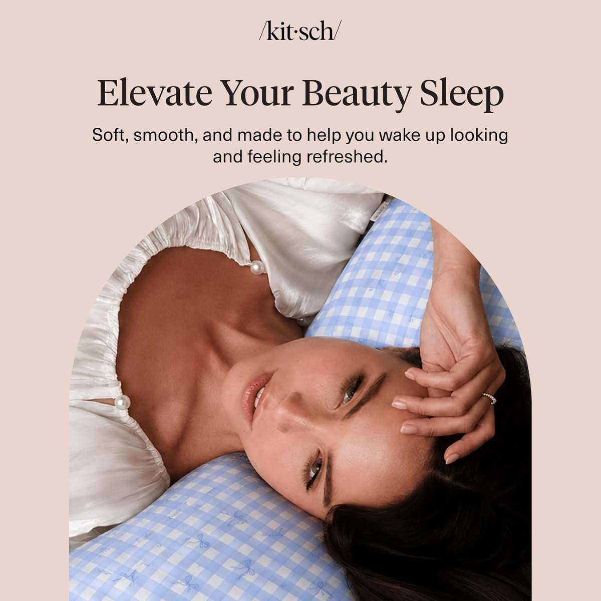Kitsch Satin Pillowcase with Zipper - Standard Size, Gingham Blue | Softer Than Silk Pillow Cases, Smooth Cooling Satin Pillow Case for Hair and Skin, Wrinkle-Free, Machine Washable
