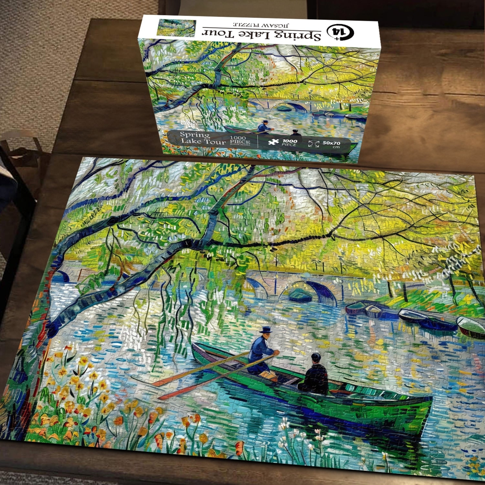 This spring lake cruise puzzle depicts a leisurely boat cruise scene on the lake. The lake is like a mirror, reflecting the picturesque spring scenery. The green trees convey the vitality and vitality of spring to you, and freeze the beauty of spring in your leisure time.