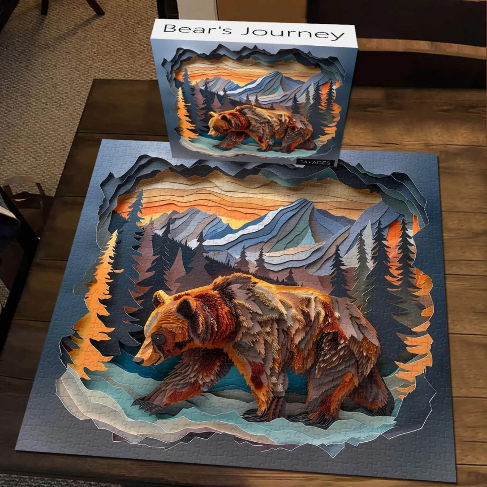 Bear's Journey 1000 Piece Jigsaw Puzzle is a perfect gift for friends or relatives, especially those who love nature or puzzles. The completed puzzle is like a unique paper-cut art painting, with bright colors and strong layering. After framing and hanging on the wall, it immediately enhances the artistic atmosphere of the space and becomes the focus of the room.