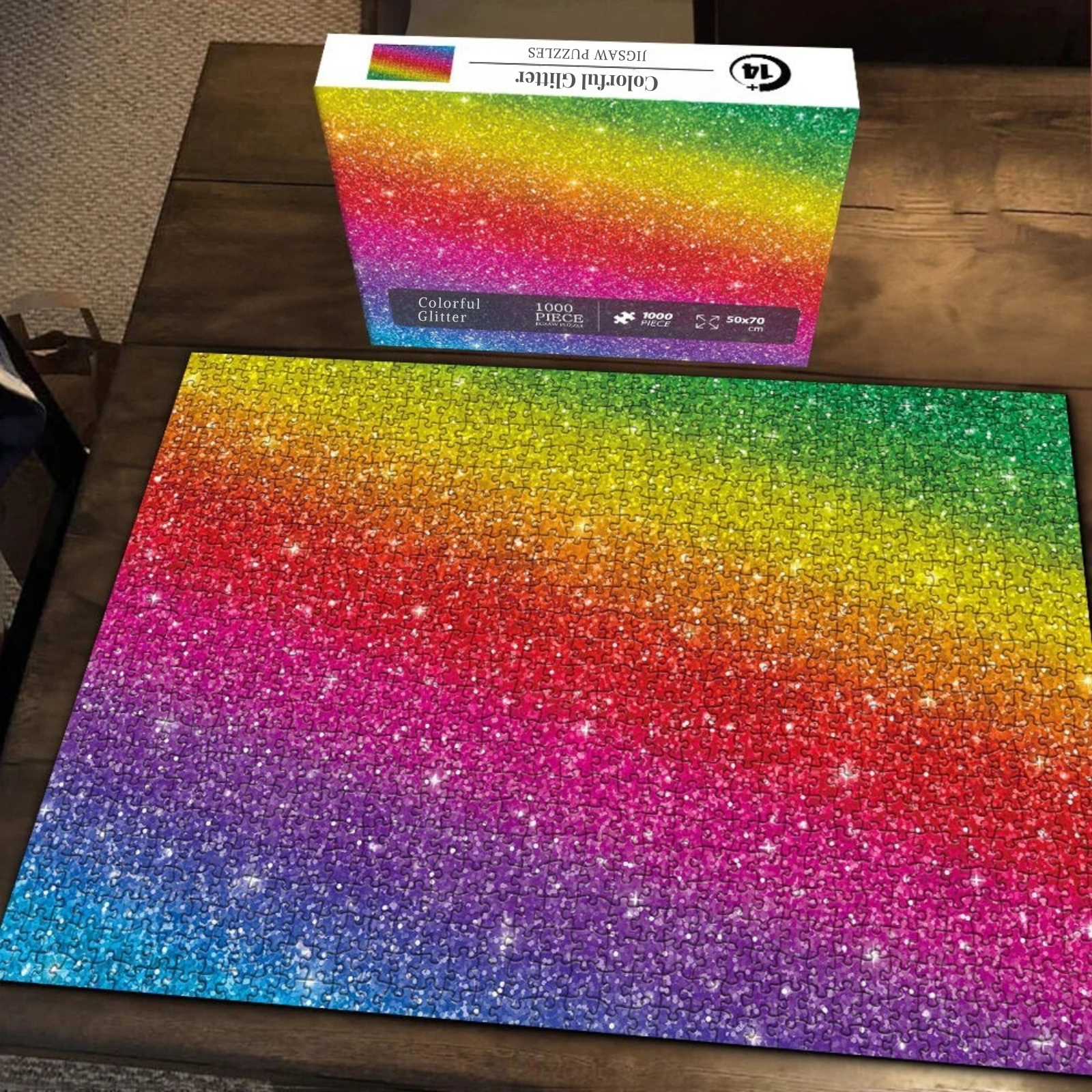 Colorful Glitter 1000 Piece Jigsaw Puzzle. A Captivating Artistic Delight！Immerse yourself in the enchanting world of art with our vibrant Rainbow puzzle, a true masterpiece that combines colors and creativity.