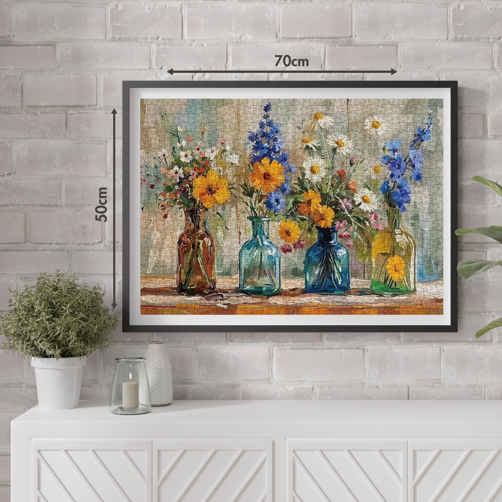 Spring Blooms 1000 Piece Jigsaw Puzzle - This puzzle is themed on spring flowers, showing a vibrant spring scene that makes people feel the warmth and hope of spring. Each vase is filled with different kinds of flowers, from lively orange to fresh blue to pure white, and each piece of the puzzle is full of the breath of spring. The artistic design makes the puzzle not only a game, but also a visual enjoyment.