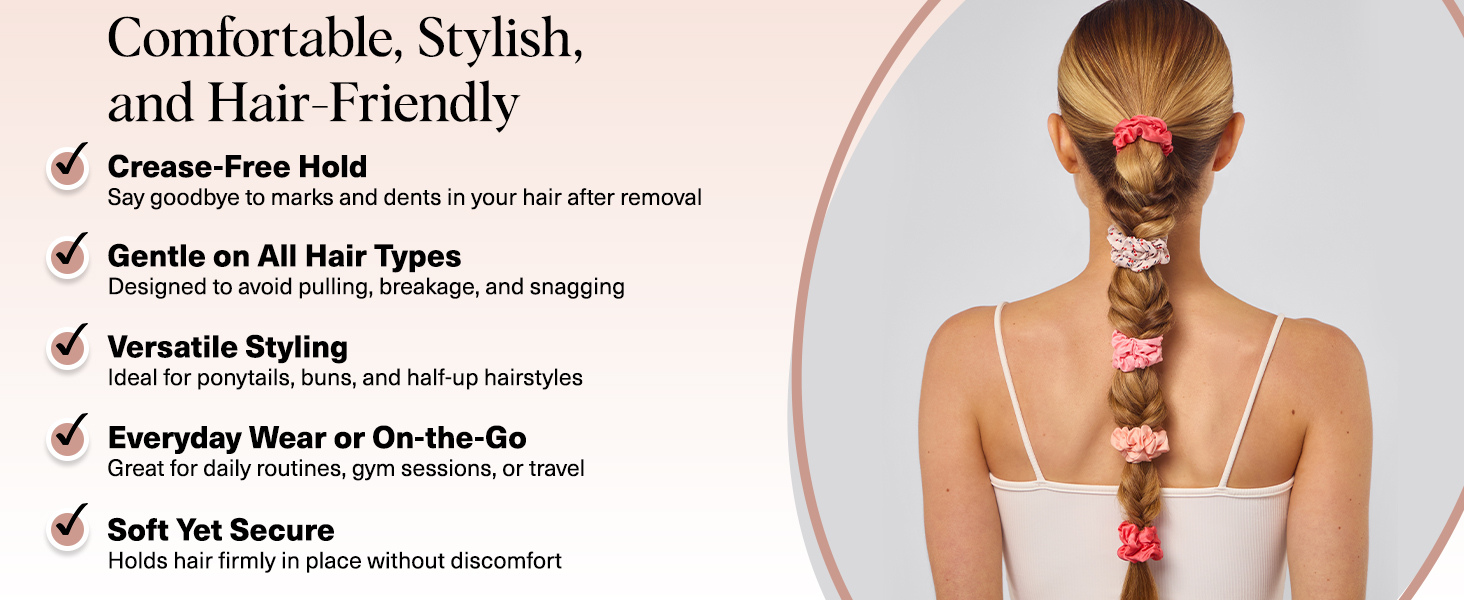 Kitsch Satin Scrunchies No Crease Hair Ties for All Hair Types 5pc Set - Assorted Cherry Blossom