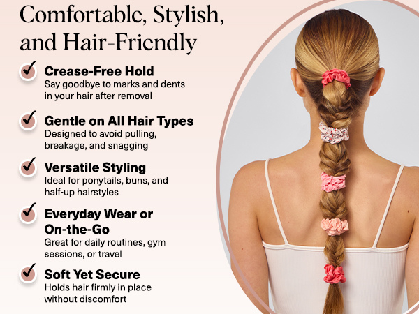 Kitsch Satin Scrunchies No Crease Hair Ties for All Hair Types 5pc Set - Assorted Cherry Blossom