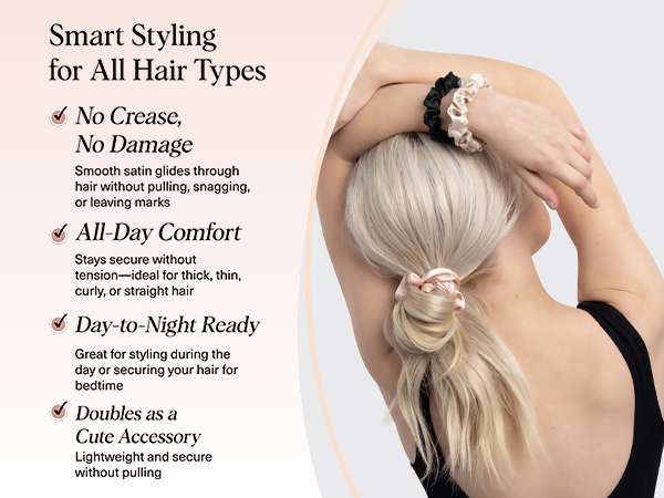 Kitsch Satin Scrunchies for Women - Softer Than Silk Scrunchies | Hair Ties No Damage for Frizz-Free Sleep | Ideal Gifts for Women, Assorted, 5pcs