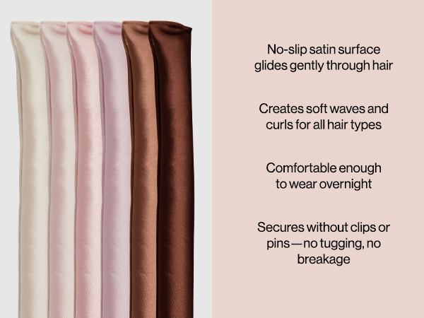 Kitsch Satin Heatless Hair Curlers &ndash; No Heat Hair Curlers to Sleep In for Overnight Curls &ndash; Soft Heatless Curling Rods for Women with Short & Long Hair - Alternative to Heat Styling &ndash; 6 pcs, Rosewood