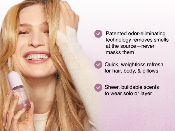 Kitsch Hair Perfume for Women - Sheer Violet | Clean, Deodorizing & Patented Odor-Eliminating Technology Hair Spray & Body Mist - Freshen Hair, Body & Pillows - Raspberry, Soft Musk Scent - 50mL