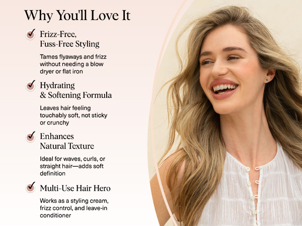 Kitsch Smoothing Air Dry Cream for Hair – Frizz Control Hair Care Product with Castor Oil & Coconut Oil – Weightless Styling Cream - Enhances Natural Texture Appearance | Ideal Gifts for Women – 5 oz