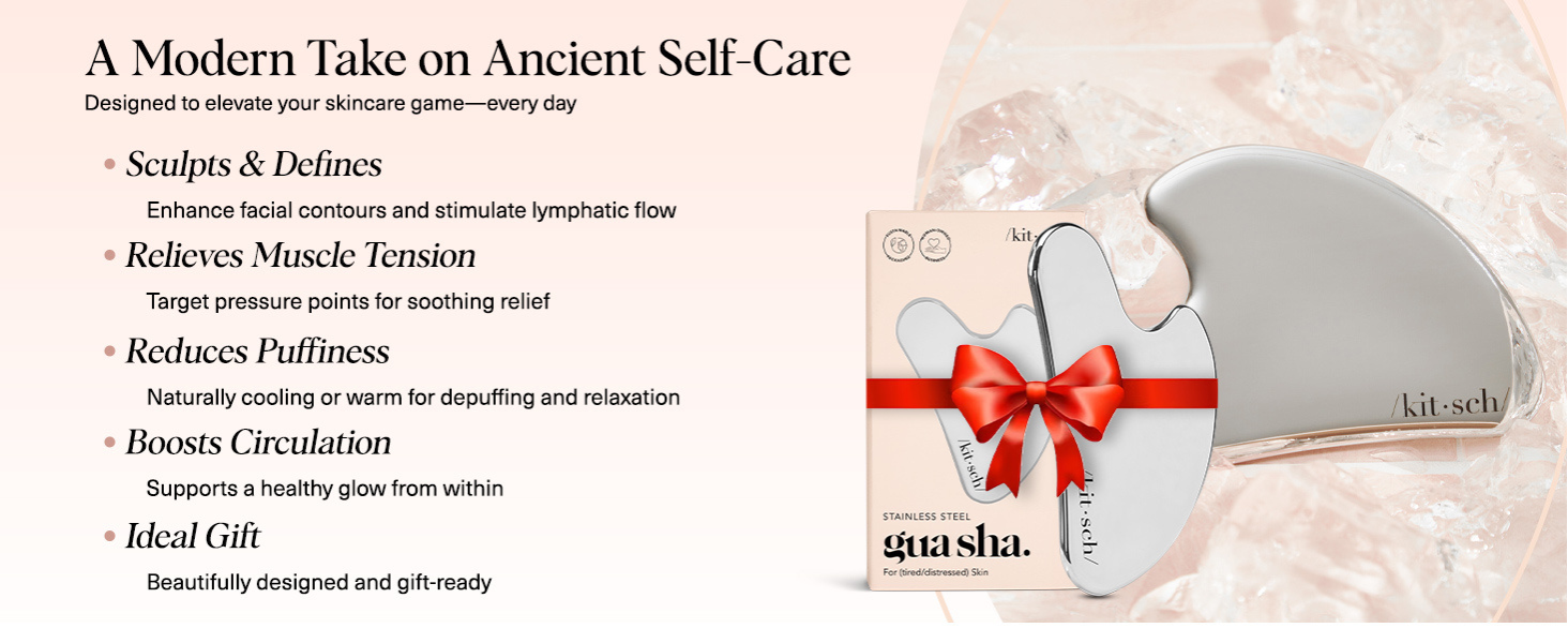 Kitsch Stainless Steel Gua Sha Facial Tools - Guasha Tool for Face, Face Sculpting Tool, Jawline Shaper, Double Chin Reducer, Body Gua Sha Tools, Lymphatic Drainage Massager, Facial Skin Care - Silver