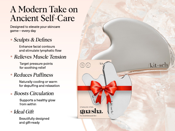 Kitsch Stainless Steel Gua Sha Facial Tools - Guasha Tool for Face, Face Sculpting Tool, Jawline Shaper, Double Chin Reducer, Body Gua Sha Tools, Lymphatic Drainage Massager, Facial Skin Care - Silver