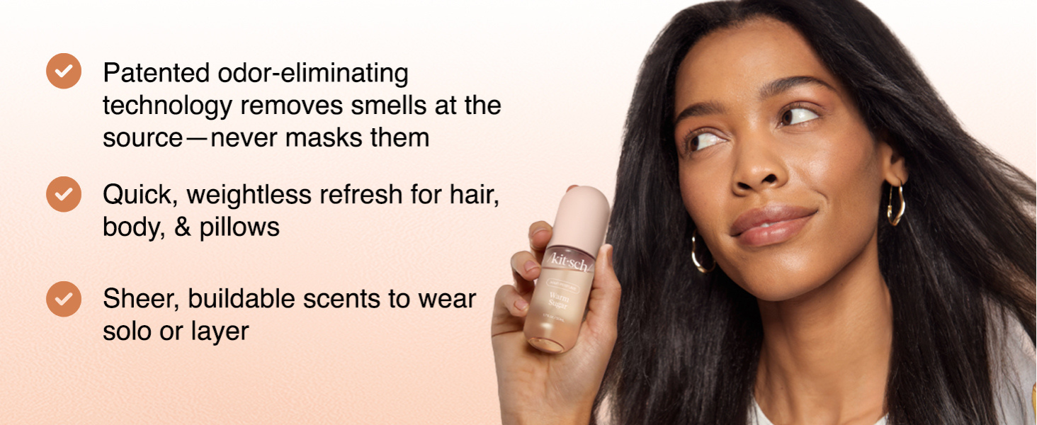 Kitsch Hair Perfume for Women - Warm Sugar | Clean, Deodorizing & Patented Odor-Eliminating Technology Hair Spray & Body Mist - Freshen Hair, Body & Pillows - Pink Grapefruit & Vanilla Scent - 50mL