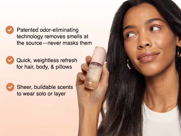 Kitsch Hair Perfume for Women - Warm Sugar | Clean, Deodorizing & Patented Odor-Eliminating Technology Hair Spray & Body Mist - Freshen Hair, Body & Pillows - Pink Grapefruit & Vanilla Scent - 50mL