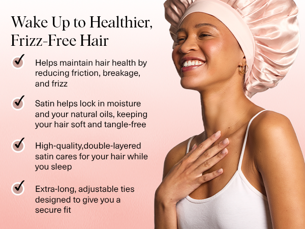 Kitsch XL Satin Bonnet for Sleeping - Softer Than Silk Hair Bonnet for Women - Secure Fit, Adjustable Night Cap for Curly & Textured Hair - Prevents Breakage, Tangles & Thinning - Blush