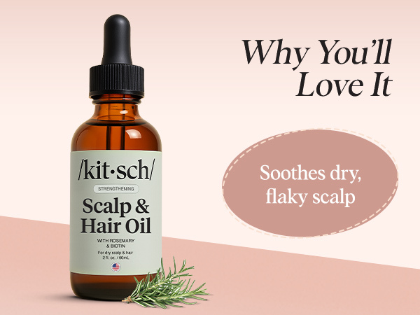 Kitsch Rosemary Oil for Hair Growth – Pre-Wash Hair Oil with Castor, Biotin, Jojoba – Hair Care, Adds Shine, Strengthens Roots, Scalp Treatment | Ideal Gifts for Women – Lavender Scent, 60mL