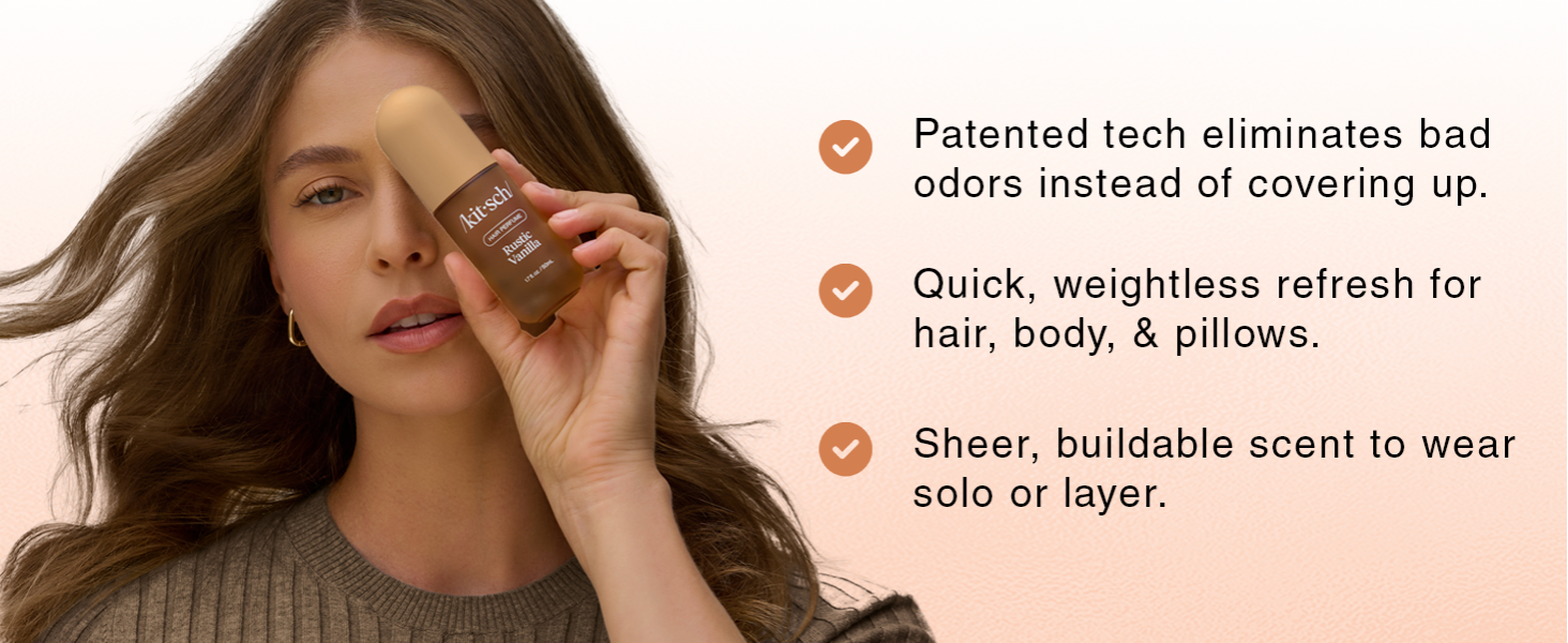 Kitsch Hair Perfume for Women - Rustic Vanilla | Clean, Deodorizing & Patented Odor-Eliminating Technology Hair Spray & Body Mist - Freshen Hair, Pillows - Warm Tonka, Vanilla & Cedar Blend - 50 mL