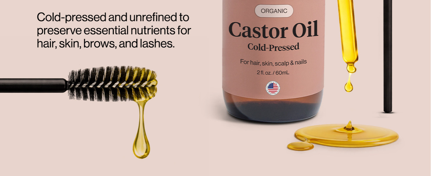 Kitsch Organic Castor Oil for Hair Growth - 100% Pure Castor Oil, Organic Cold Pressed Unrefined Glass Bottle for Face, Skin, Lashes, Brows, Scalp, Nails & Belly Button | Ideal Gifts for Women - 60 mL
