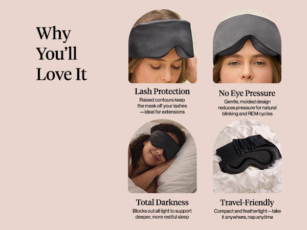 Kitsch Contour Pillow Eye Mask – Softer Than Silk Eye Masks for Sleep, Blindfold Sleep Masks for Women & Men, No Eye Pressure, Lightweight, Eye Care, Travel Essentials - Charcoal