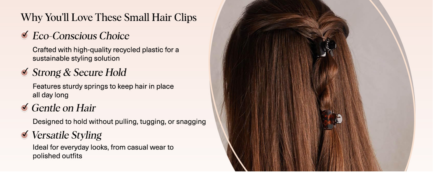 Kitsch Small Hair Clips for Women - Stays In Place Without Pulling or Snagging | Durable Plastic, Sturdy Small Claw Clips | Ideal Gifts for Women - Black & Tortoise, 6 Pcs