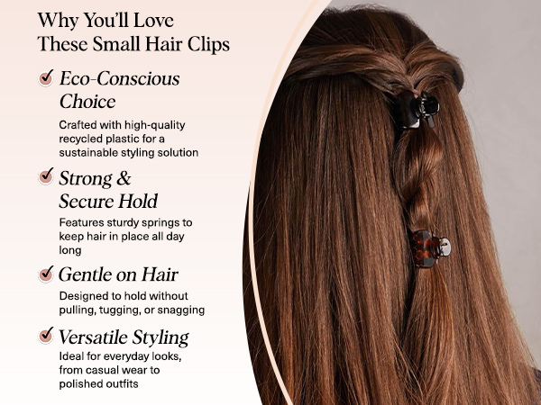 Kitsch Small Hair Clips for Women - Stays In Place Without Pulling or Snagging | Durable Plastic, Sturdy Small Claw Clips | Ideal Gifts for Women - Black & Tortoise, 6 Pcs