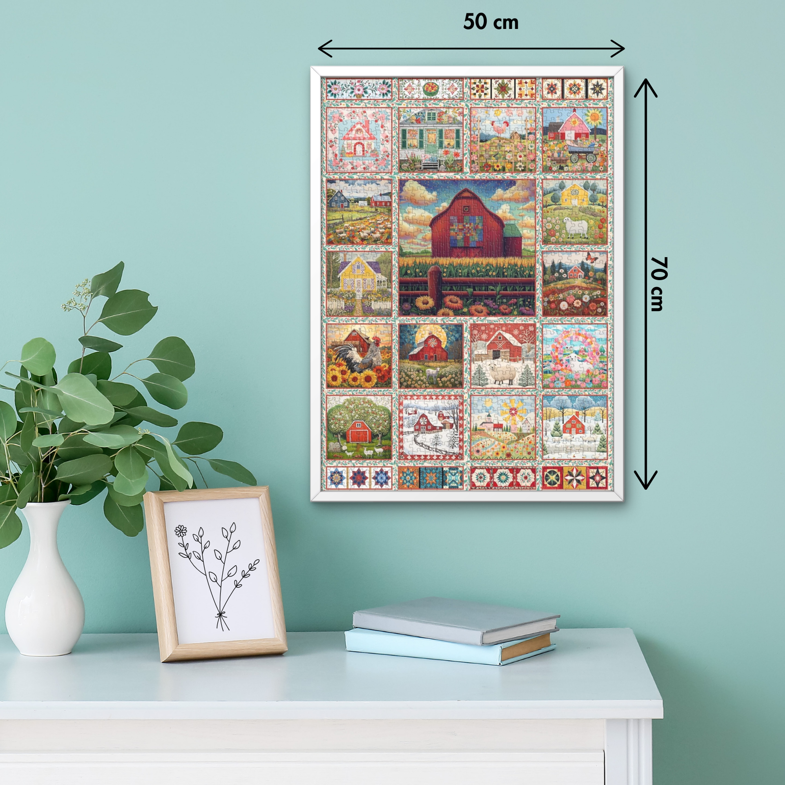 PICKFORU Farmyard Collage Puzzles for Adults, Vintage Animal Farm Barn Jigsaw Puzzles 1000 Pieces Rooster, Challenging Unique Retro Scene Theme as Wall Decor