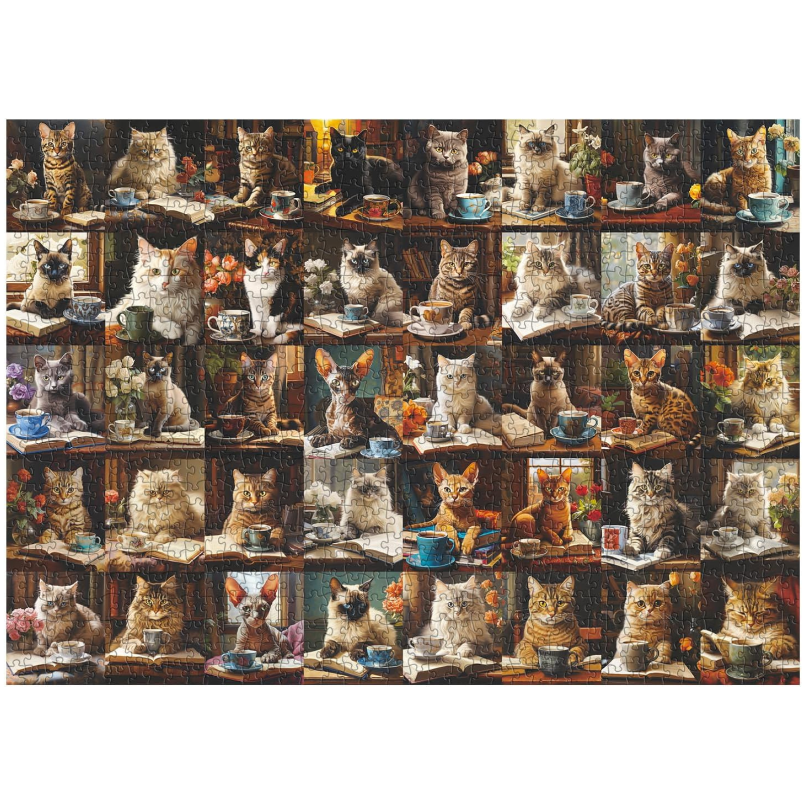 Cat Puzzles for Adults 1000 Pieces and Up, Vintage Cats Animal Puzzle Collects 40 Coffee Book Cats Collage Jigsaw Puzzle, Retro Funny Kitten Puzzle as Cat Wall Decor