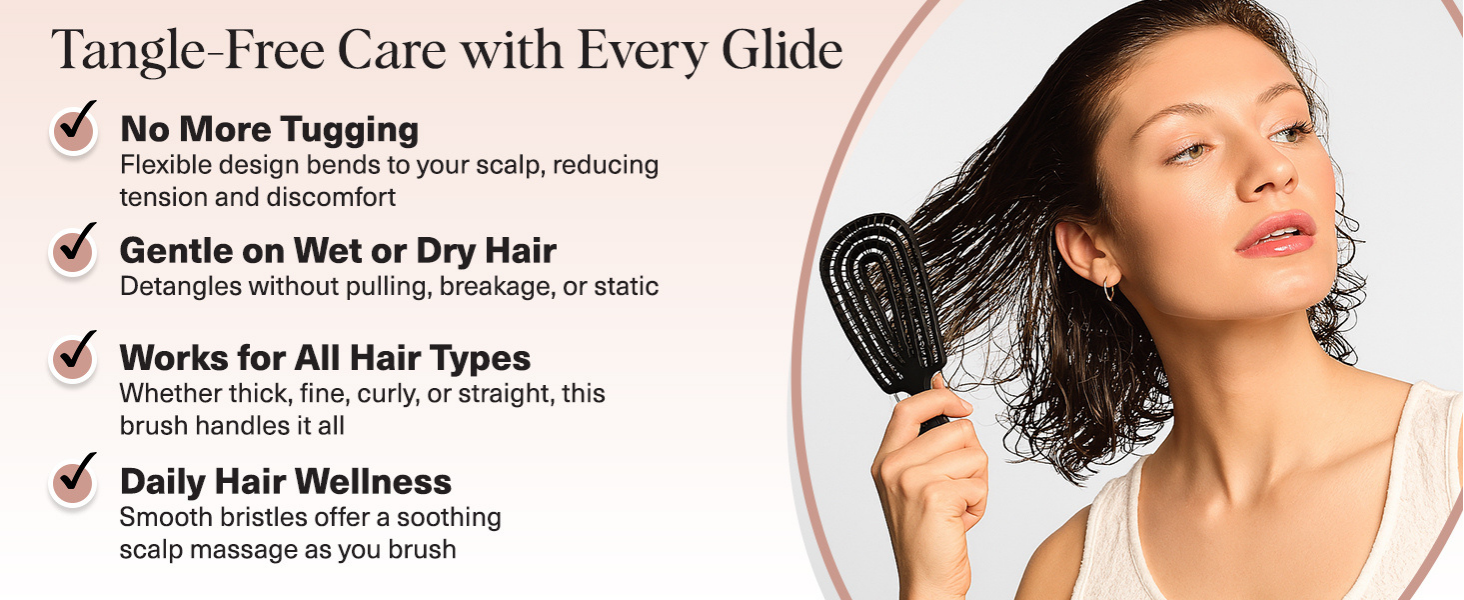 Kitsch Hair Brush Detangler – Flexi Flow Hair Brush for Women, Men & Kids | Detangling Brushes for Curly Hair with Bendable Frame, Bounce Curl Defining Brush for Wet or Dry Strands - Black