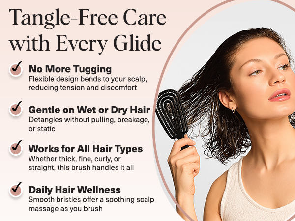 Kitsch Hair Brush Detangler – Flexi Flow Hair Brush for Women, Men & Kids | Detangling Brushes for Curly Hair with Bendable Frame, Bounce Curl Defining Brush for Wet or Dry Strands - Black