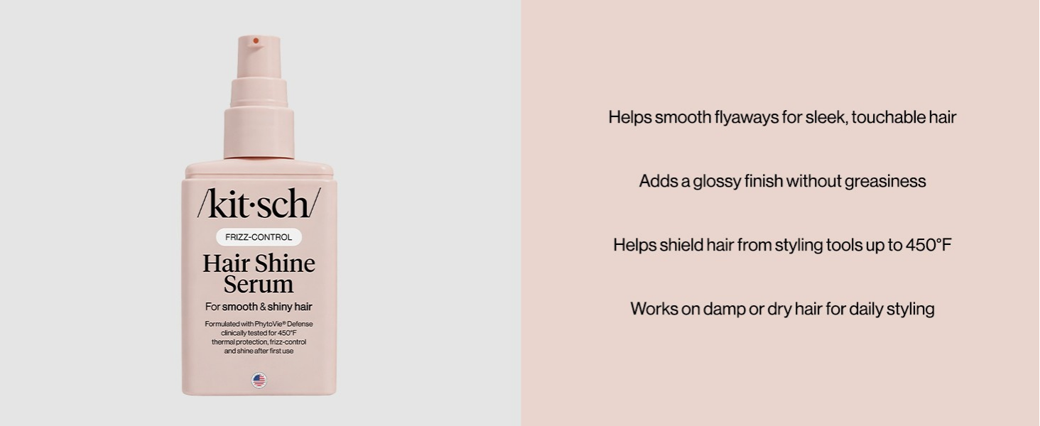 Kitsch Frizz Control Hair Serum - Lightweight Anti Frizz Serum for Curly Hair with Heat Protection | Adds Glossy Shine, Smooths Flyaways & Safe for Color Treated Hair
