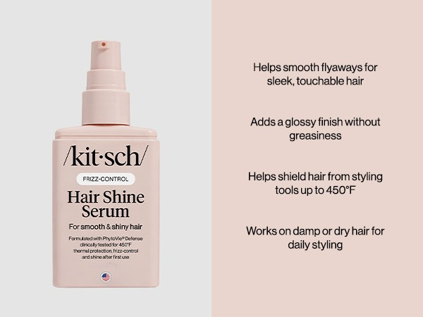 Kitsch Frizz Control Hair Serum - Lightweight Anti Frizz Serum for Curly Hair with Heat Protection | Adds Glossy Shine, Smooths Flyaways & Safe for Color Treated Hair
