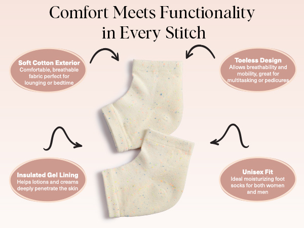 Kitsch Moisturizing Socks for Cracked Heel Treatment – Moisturizing Reusable Gel Socks for Women & Men, Overnight Heel Socks with Insulated Gel Lining for Dry Cracked Feet, Open-Toe Design - 1 Pair