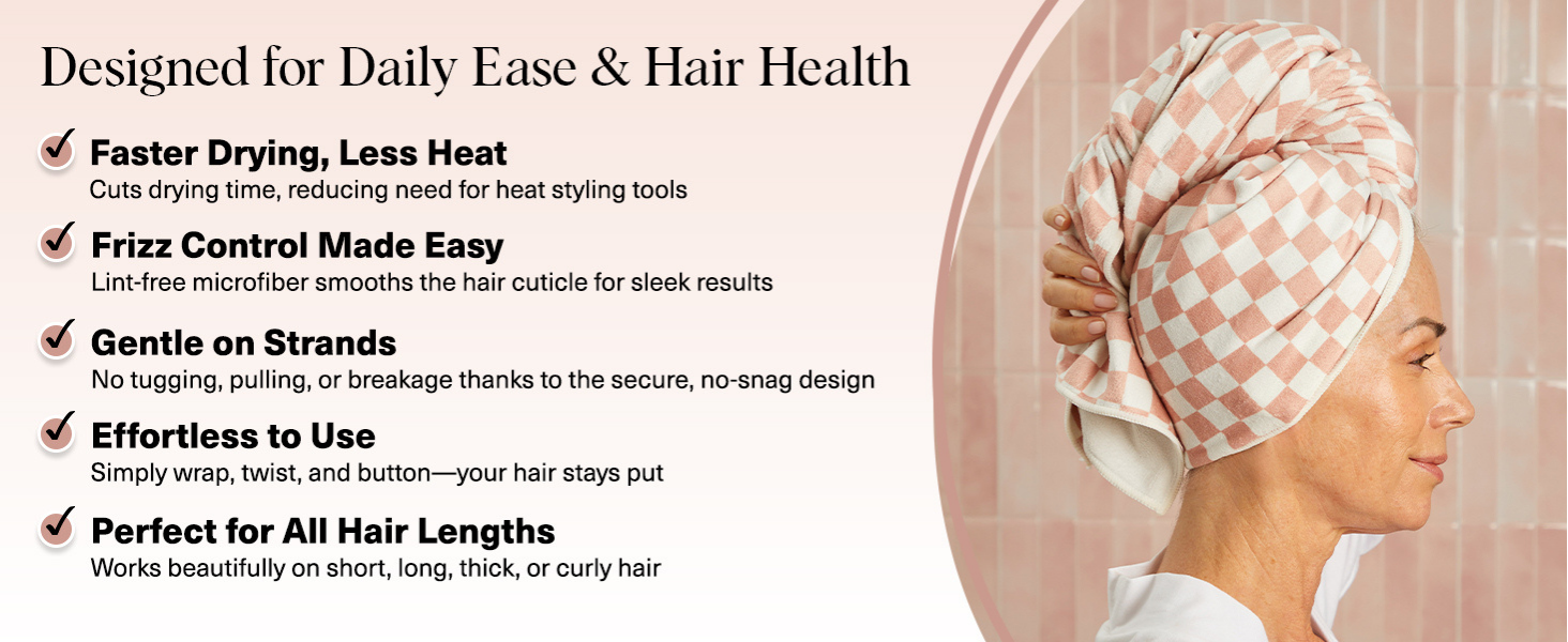 Kitsch XL Microfiber Hair Towel Wrap for Women - Microfiber Towel, Super Absorbent, Quick Dry, Anti-Frizz - for Long & Short Hairs, Turbans for Women