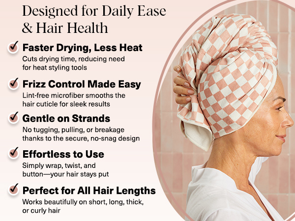 Kitsch XL Microfiber Hair Towel Wrap for Women - Microfiber Towel, Super Absorbent, Quick Dry, Anti-Frizz - for Long & Short Hairs, Turbans for Women