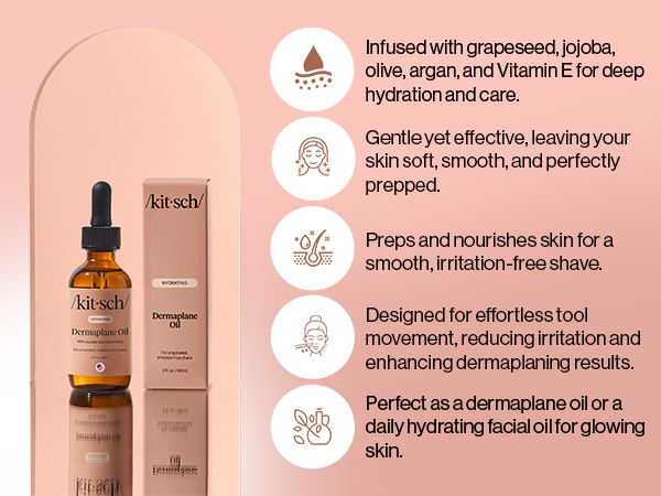 Kitsch Dermaplane Face Oil with Jojoba & Argan Oil – Hydrating Facial Formula for Dermaplaning Tool, Gua Sha & Razor Use – Irritation-Free Shave Oil for Soft, Radiant Skin - 60mL