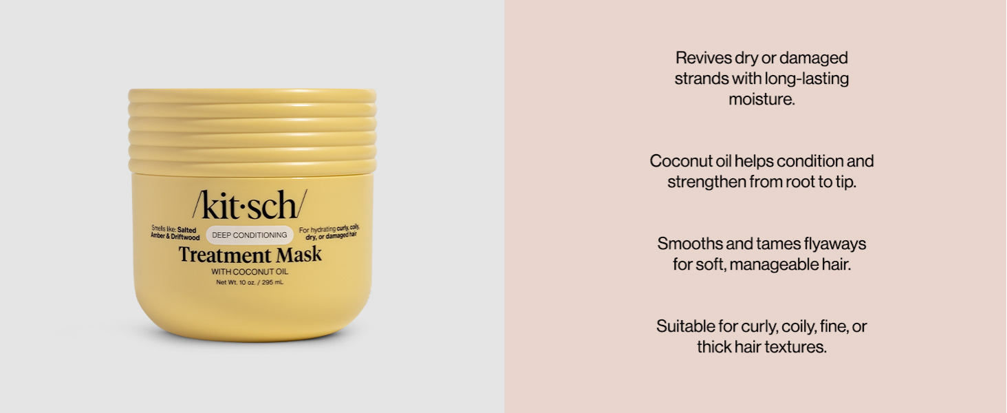Kitsch Deep Conditioning Hair Mask &ndash; Moisturizing Hair Mask for Damaged Hair with Coconut Oil &ndash; Hydrating, Strengthening & Frizz-Reducing Hair Care Treatment for Curly, Coily & All Hair Types - 295 mL