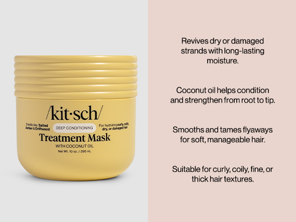 Kitsch Deep Conditioning Hair Mask &ndash; Moisturizing Hair Mask for Damaged Hair with Coconut Oil &ndash; Hydrating, Strengthening & Frizz-Reducing Hair Care Treatment for Curly, Coily & All Hair Types - 295 mL