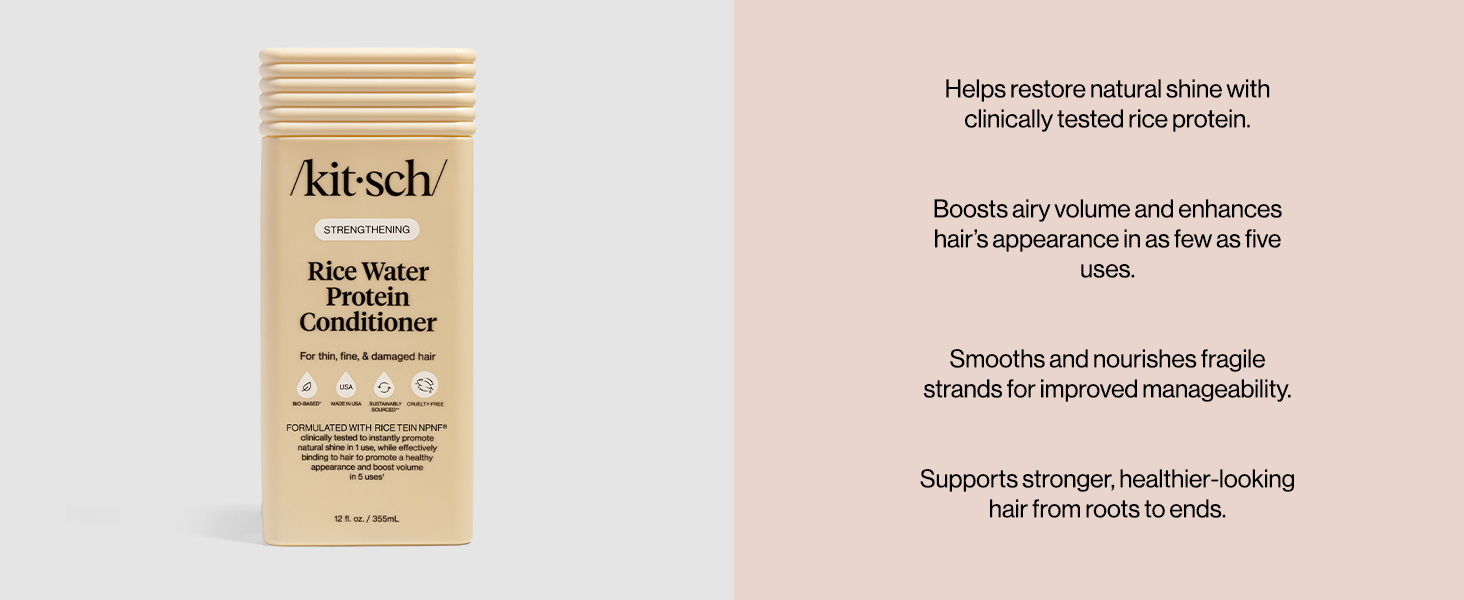 Kitsch Strengthening Rice Water Protein Conditioner for Women & Men &ndash; Hair Care for Thin, Fine & Damaged Hair, Boosts Shine & Volume &ndash; Paraben, Phthalates & Silicone Free