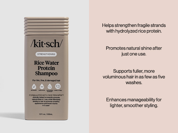 Kitsch Strengthening Rice Water Protein Shampoo for Men & Women &ndash; Hair Growth Shampoo & Volumizing Hair Care for Thin, Fine & Damaged Hair &ndash; Paraben, Phthalates & Silicone Free