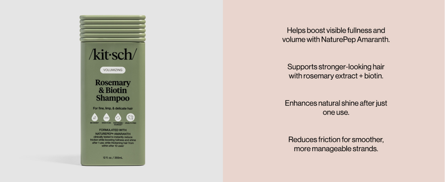 Kitsch Volumizing Rosemary & Biotin Liquid Shampoo for Hair Growth – Shampoo for Men and Women, Boosts Fullness & Shine After 1 Use – Clean Bio-Based Hair Care, Color-Safe