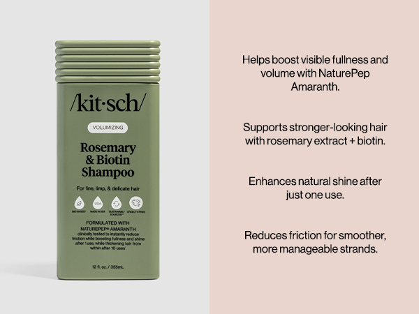 Kitsch Volumizing Rosemary & Biotin Liquid Shampoo for Hair Growth – Shampoo for Men and Women, Boosts Fullness & Shine After 1 Use – Clean Bio-Based Hair Care, Color-Safe