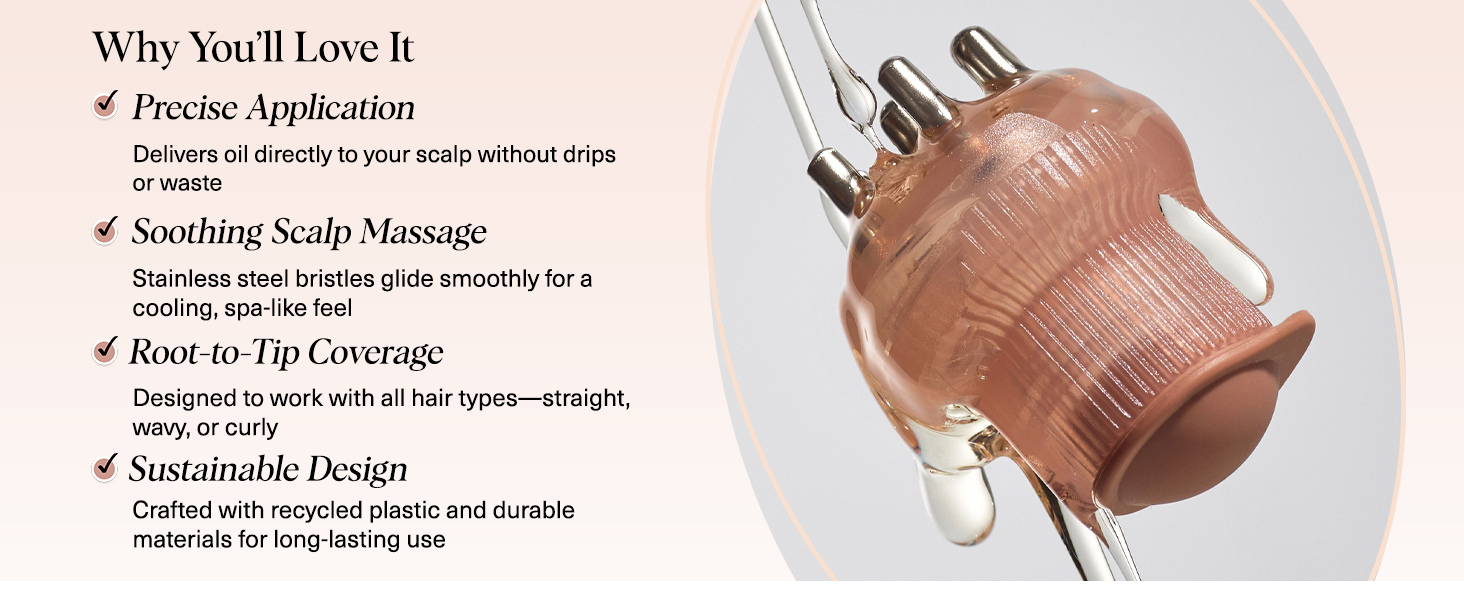 Kitsch Scalp & Hair Oil Applicator &ndash; Stainless Steel Bristles Scalp Oil Applicator for Even Distribution, Mess-Free Oiling & Head Massager Scalp &ndash; Precision Hair Care Tool for Roots & All Hair Types