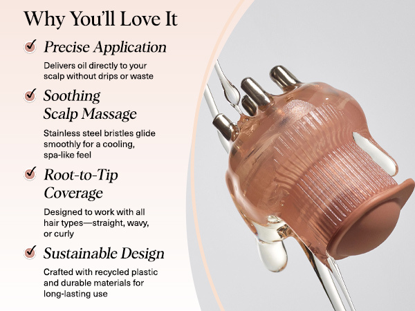 Kitsch Scalp & Hair Oil Applicator &ndash; Stainless Steel Bristles Scalp Oil Applicator for Even Distribution, Mess-Free Oiling & Head Massager Scalp &ndash; Precision Hair Care Tool for Roots & All Hair Types