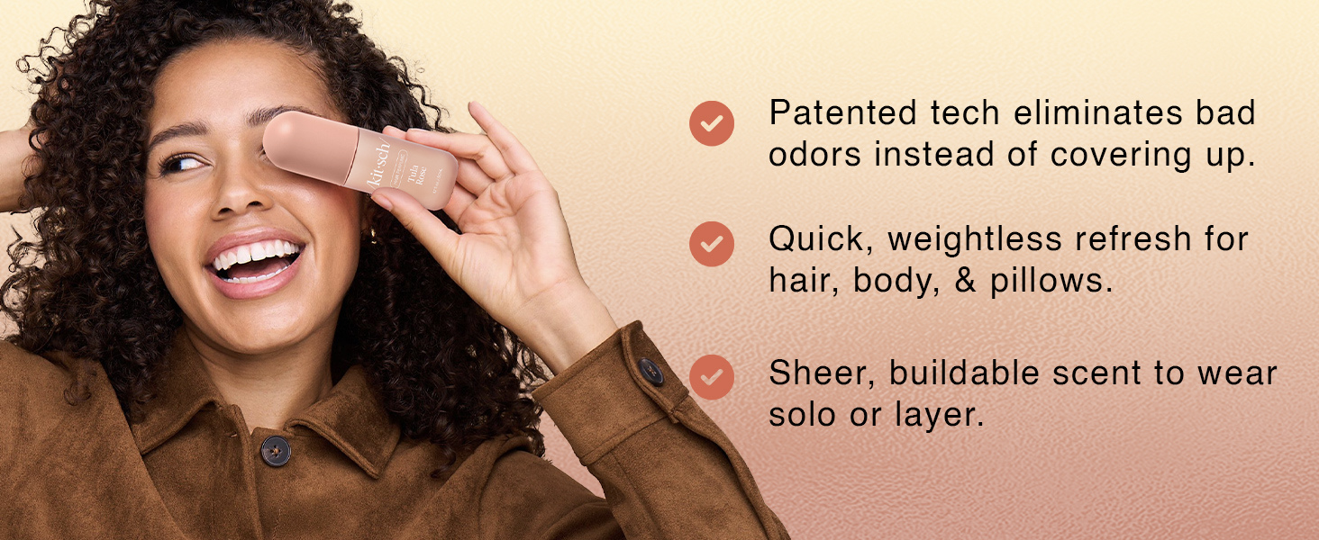 Kitsch Hair Perfume for Women - Tula Rose | Clean, Deodorizing & Patented Odor-Eliminating Technology Hair Spray & Body Mist - Freshen Hair, Body & Pillows - Floral Vanilla Scent &ndash; 50mL