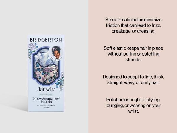 Bridgerton x Kitsch Satin Scrunchies for Women, No Snag, No Tugging, Soft & Comfortable Scrunchies for Girls, Perfect for Day or Night | Ideal Gifts for Women - Toile De Blue, 2pcs