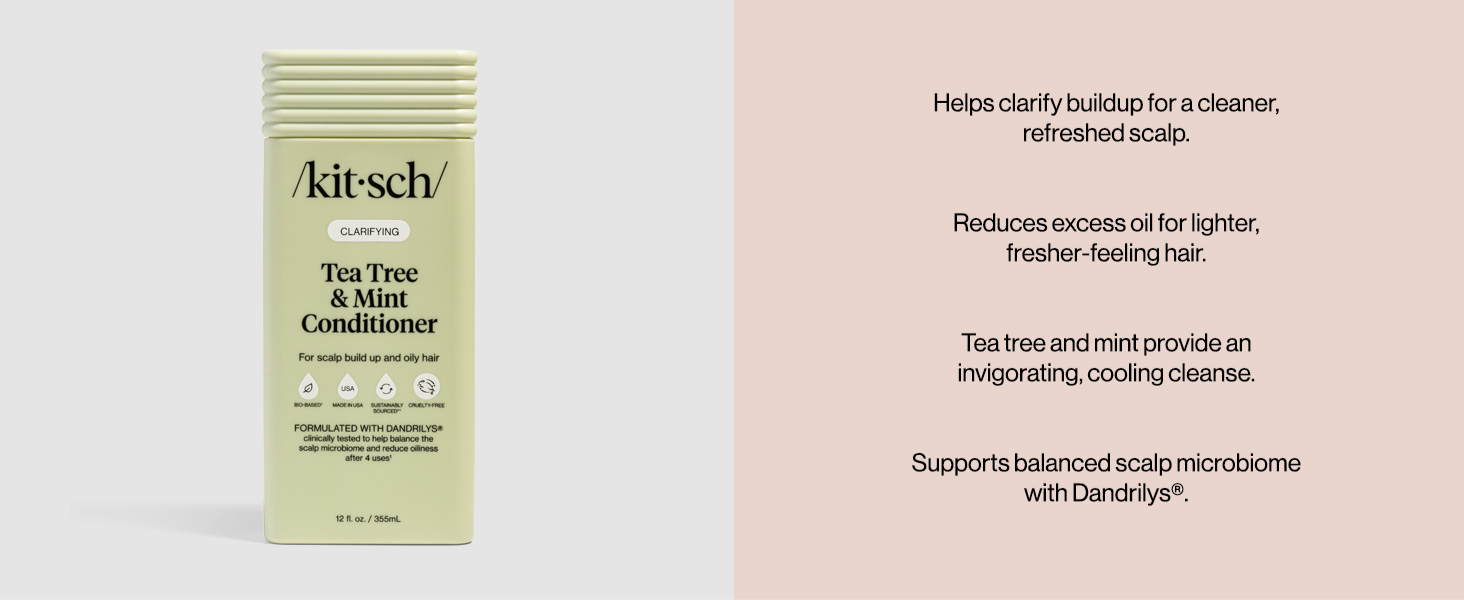 Kitsch Clarifying Tea Tree Liquid Conditioner for Women & Men – Lightweight Hydration Hair Conditioner with Peppermint & Tea Tree Oil for Oily Hair & Scalp Buildup – Made in USA Hair Care