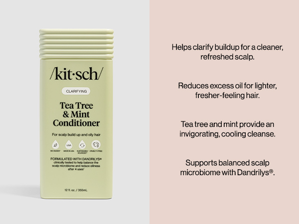 Kitsch Clarifying Tea Tree Liquid Conditioner for Women & Men – Lightweight Hydration Hair Conditioner with Peppermint & Tea Tree Oil for Oily Hair & Scalp Buildup – Made in USA Hair Care