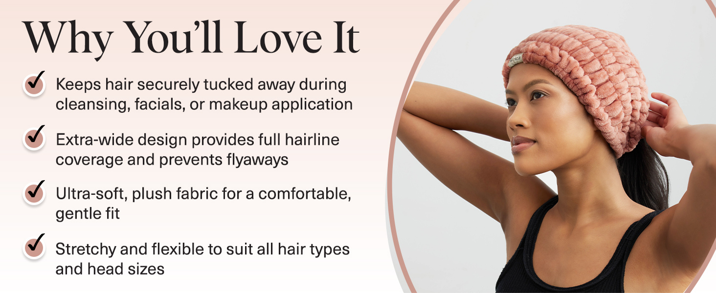 Kitsch Spa Headband - Extra Wide Makeup Headband for Washing Face | Multi Purpose Skincare Headbands | Facial Headband & Hair Band For Washing Face | Face Wash Headbands for Women Makeup (DustyRose)