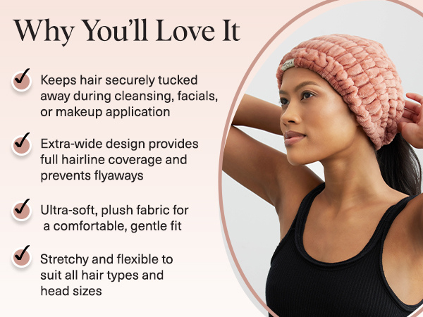 Kitsch Spa Headband - Extra Wide Makeup Headband for Washing Face | Multi Purpose Skincare Headbands | Facial Headband & Hair Band For Washing Face | Face Wash Headbands for Women Makeup (DustyRose)