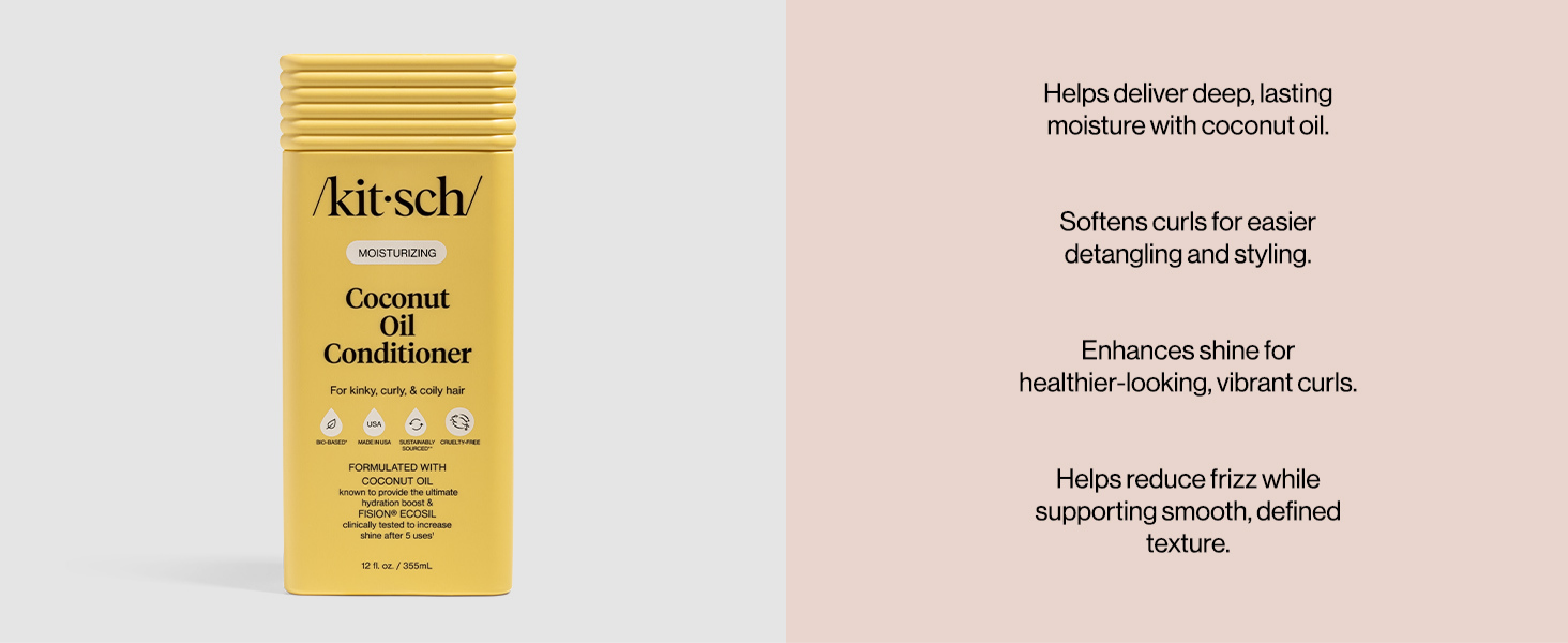 Kitsch Moisturizing Coconut Oil Liquid Conditioner for Women & Men &ndash; Coconut Oil Hair Conditioner for Kinky, Curly & Coily Hair &ndash; Deep Moisture, Shine & Manageability, Color-Safe Hair Care