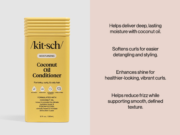 Kitsch Moisturizing Coconut Oil Liquid Conditioner for Women & Men &ndash; Coconut Oil Hair Conditioner for Kinky, Curly & Coily Hair &ndash; Deep Moisture, Shine & Manageability, Color-Safe Hair Care