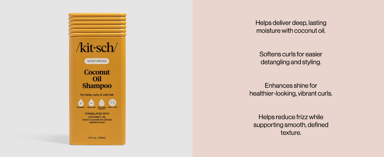 Kitsch Moisturizing Coconut Oil Liquid Conditioner for Women & Men &ndash; Coconut Oil Hair Conditioner for Kinky, Curly & Coily Hair &ndash; Deep Moisture, Shine & Manageability, Color-Safe Hair Care